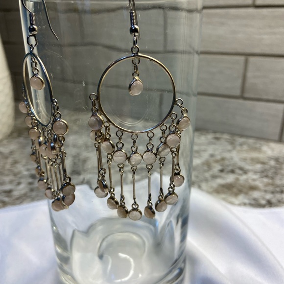 Earrings Chandelier Sterling Silver with Rose Quartz - Picture 4 of 5